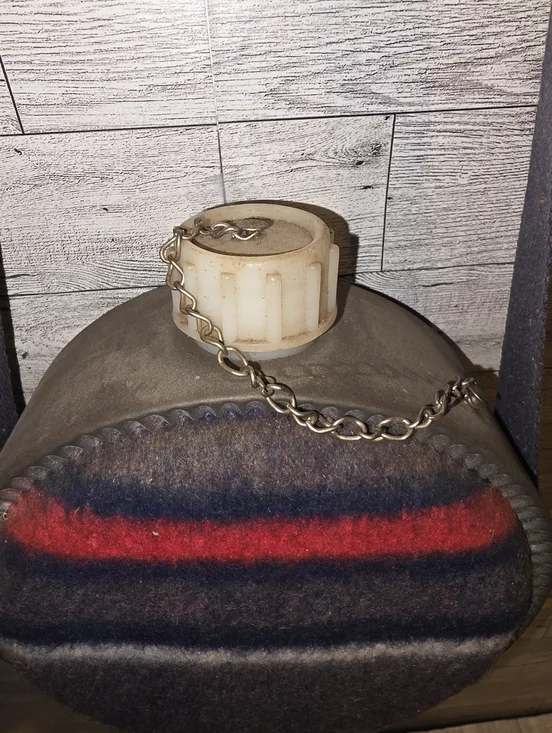 Vintage Canteen Round Wool Stripe Crossbody Bag in Navy, Red & Cream - Picture 4 of 4